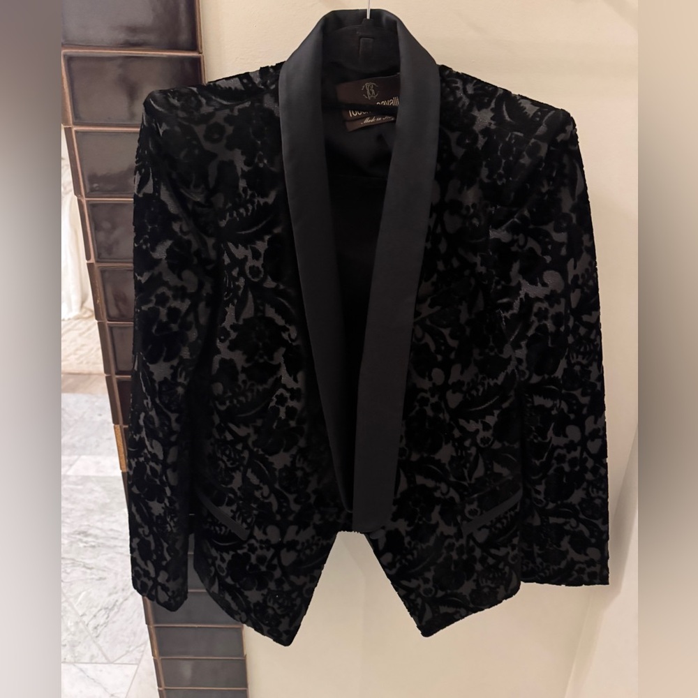Elegant Roberto, Cavalli Velvet Floral Burnout Blazer in Black Made in Italy